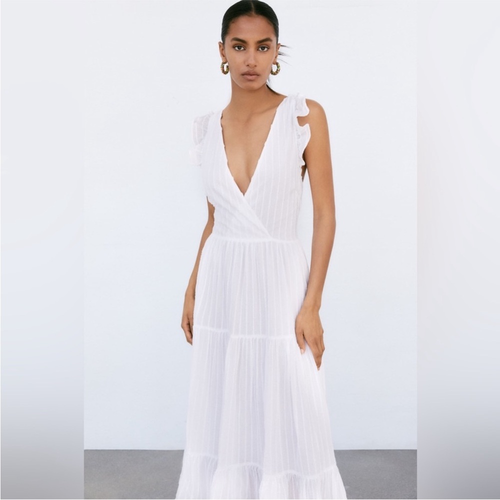 Zara White Ruffled Midi Dress - Picture 4 of 6